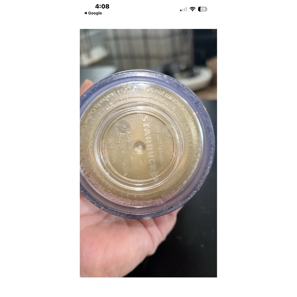 Starbucks 2014 Gold Geometric Tribal Cold Cup Tumbler Venti 24oz‎ Clear dome lid